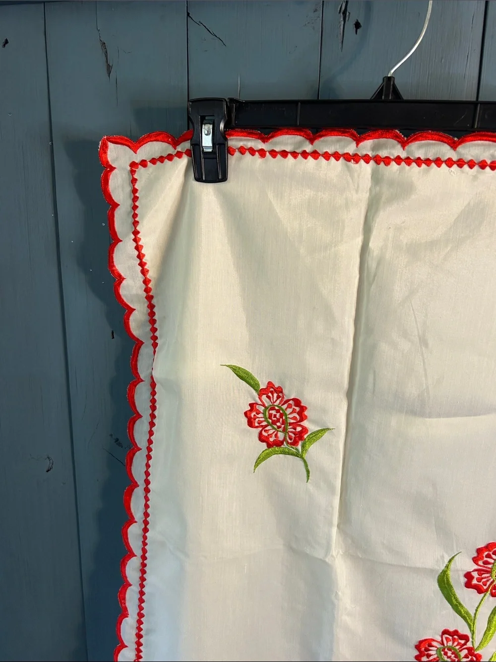Hand Crafted Embroidered Floral Pillow Sham in Red, Green and Cream | 18x27”